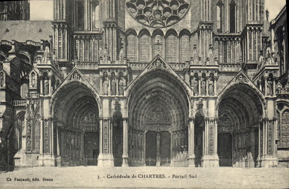 Catedral de CHARTRES — Portal Sul — Ch Foucault, edição Dreux - Frente