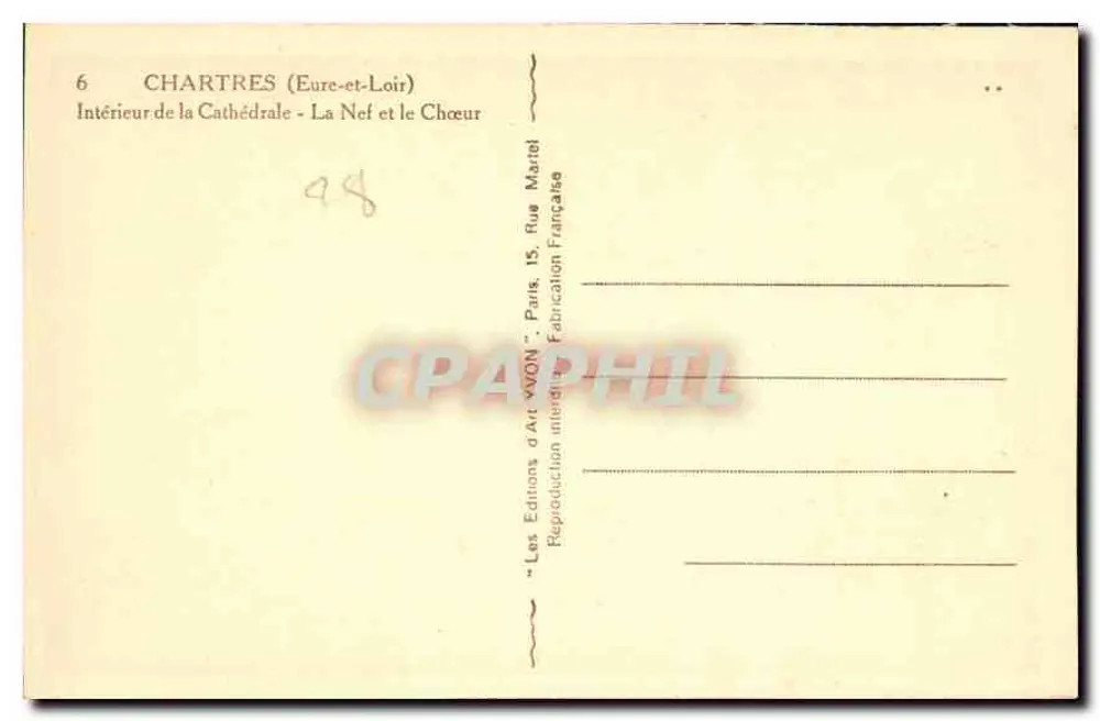 Chartres (Eure-et-Loir) — Innenansicht der Kathedrale — Die Kirche und der Chor — Les Éditions d'Art VVON, Paris - Rückseite