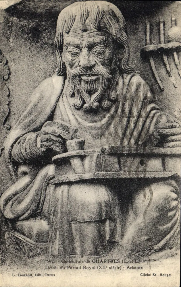 Detail des Königstorches — Aristoteles — Kathedrale von Chartres (12. Jahrhundert) — G. Foucault, Verlag, Dreux - Vorderseite