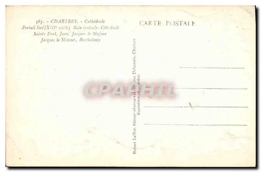 Chartrés - Catedral - Portal Sul (século XIII) - Lado direito - Santos Paulo, João, Tiago Maior, Tiago Menor, Bartolomeu - Verso
