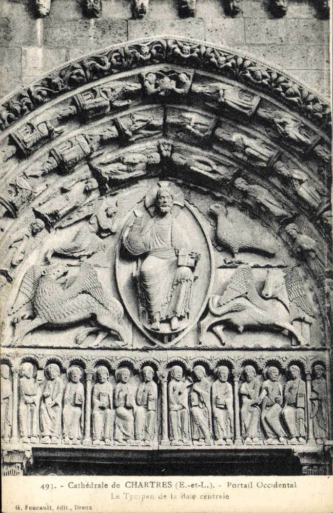 Catedral de Chartres (E.-et-L.) — Portal Ocidental — Tympano da baia central — G. Foucault, editor, Dreux - Frente