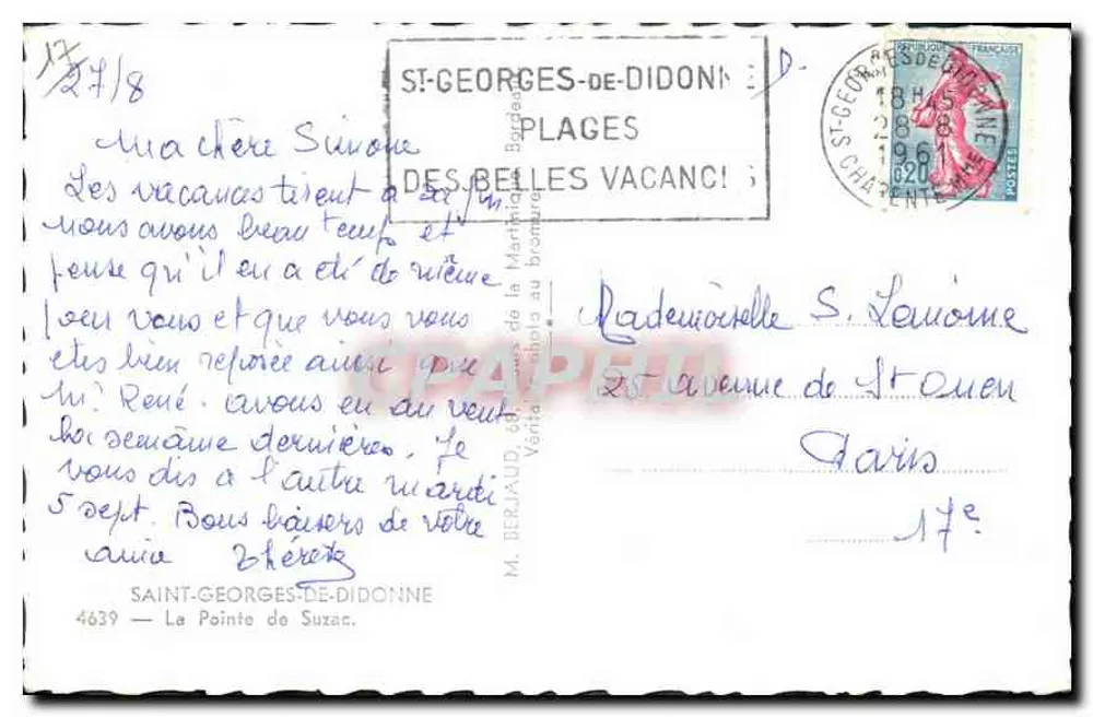 Praia de Saint-Georges-de-Didonne — vista de um pinheiro — editor M. Berlaud - Verso