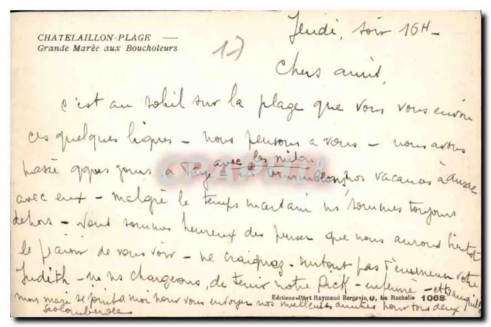 Chatelaillon-Plage — Grande Maré nos Boucholeurs — Edições Raymond Bergerin, La Rochelle, n° 1088 - Verso