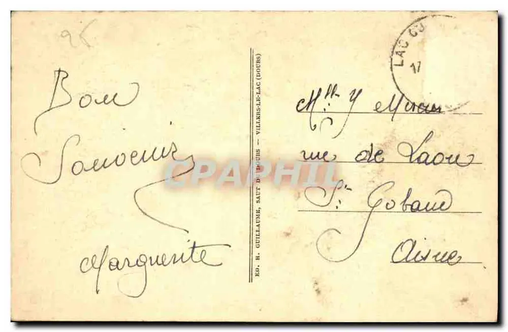 Le Saut du Doubs ou l'En haut (haut. 27 m.) — Éd. E. Guillaud, Saut-du-Doubs — n° 25 - Verso