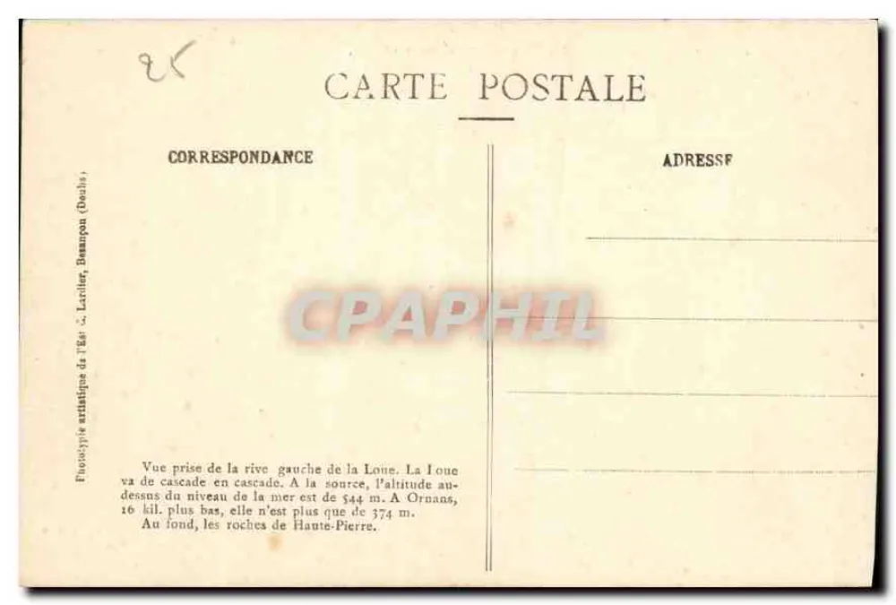 Tal der Loue bei den Gorges de Nouailles und Entre-Roches — MOUTHIER-HAUTE-PIERRE — C. L., B. — n° 615 - Rückseite