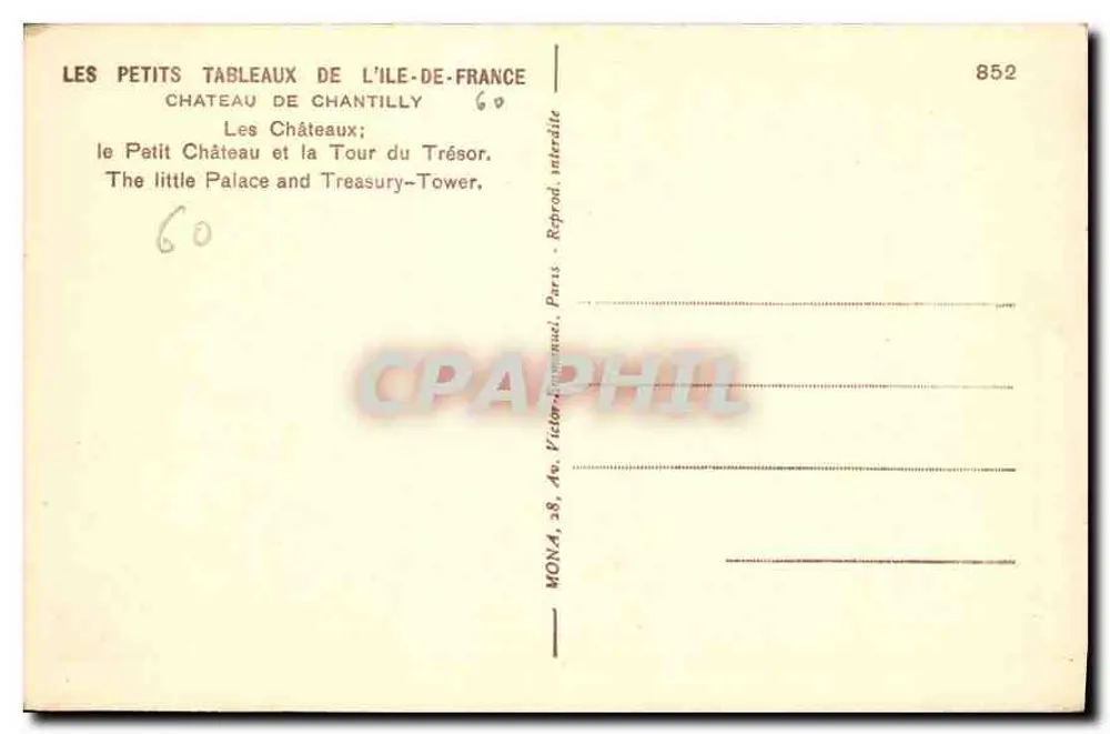 Château de Chantilly — Das kleine Schloss und die Schatztour — Mona, Nr. 852 - Rückseite