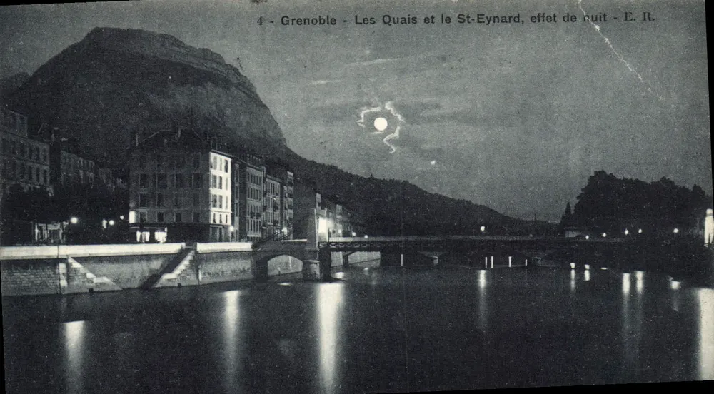 Grenoble - I Moli e il Ponte San Eynard, effetto notturno - E. R. - Recto