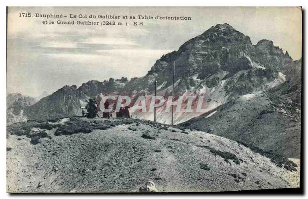 Dauphiné - Der Col du Galibier und seine Orientierungstafel sowie der Grand Galibier (3242 m) - E.R. - Vorderseite