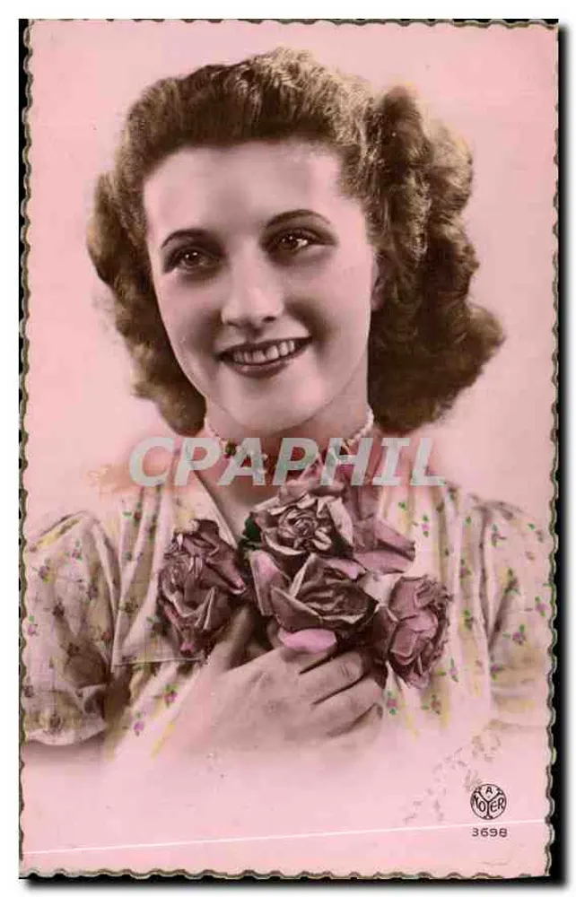 Mulher jovem sorridente — com buquê de rosas — editor Noer n° 3698 - Frente