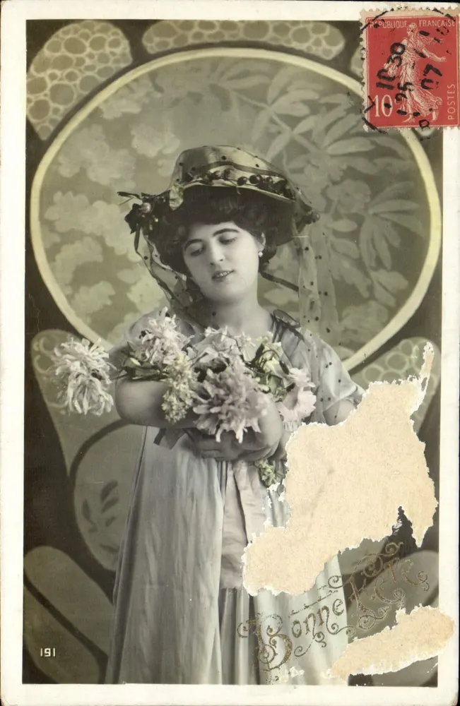 Junge Frau in einem Sonnenhut mit Blumenstrauß — Bonne Hâte — Verlag Bonne Hâte, Nr. 191 - Vorderseite