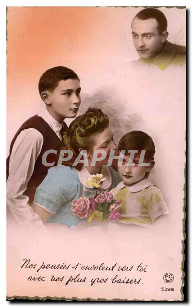 Família — retrato de três pessoas com um homem no fundo — P-C Paris n°5399 - Frente