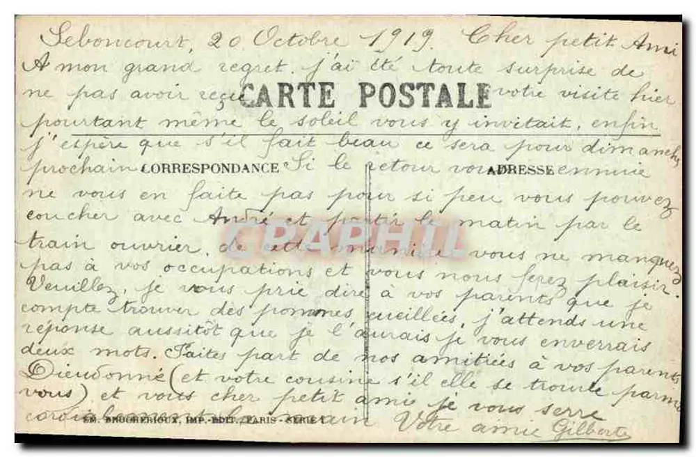 Mulher jovem — 'Pensamentos carinhosos' — Editor Bouchenieux, Paris, série 52 - Verso