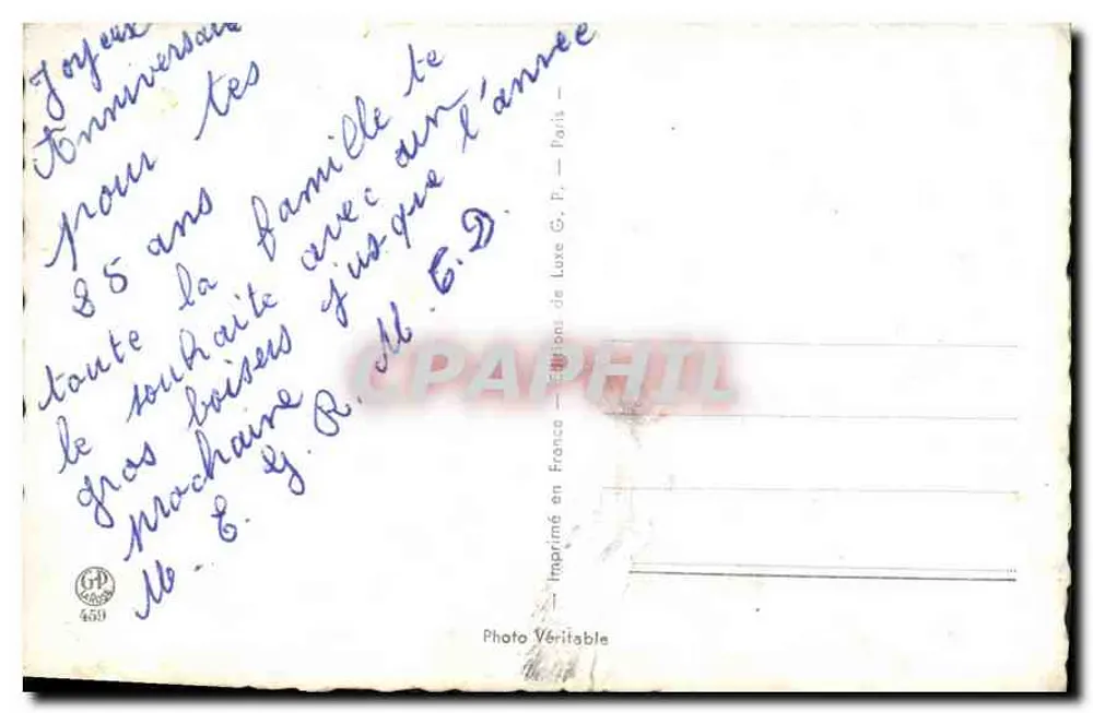 Mulher sorridente — Aniversário — Edições de Luxo G.P. n° 459 - Verso