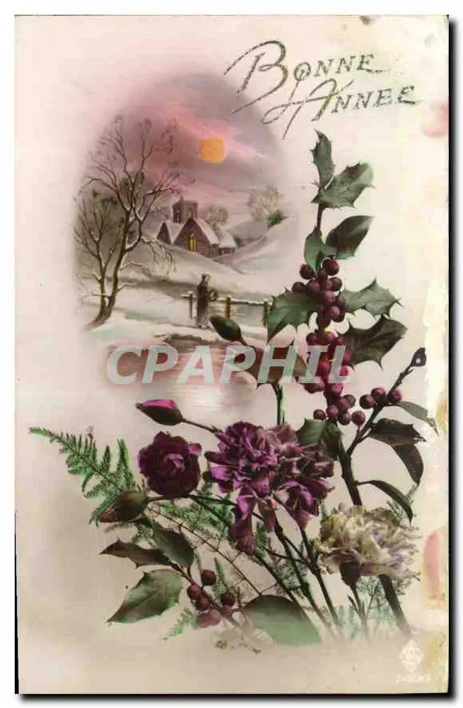Paisagem invernal com hortênsia — Boa Ano — Fab. Francesa - Frente