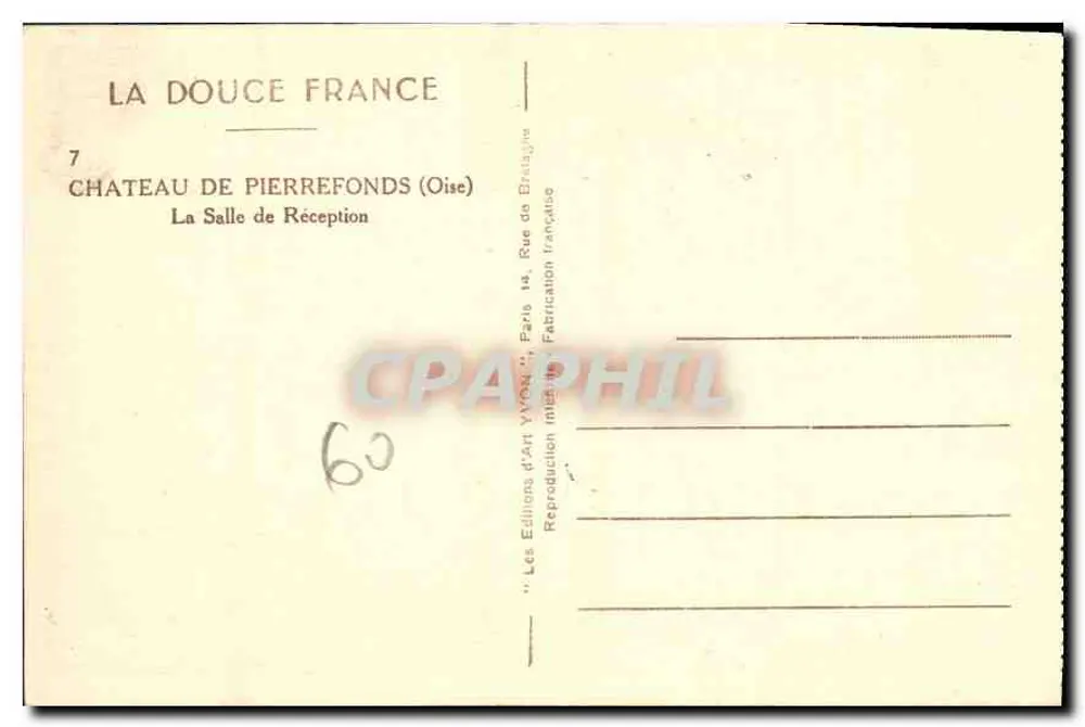 Castelo de Pierrefonds — Sala de Recepção — Edições de Arte Yvon, Paris - Verso