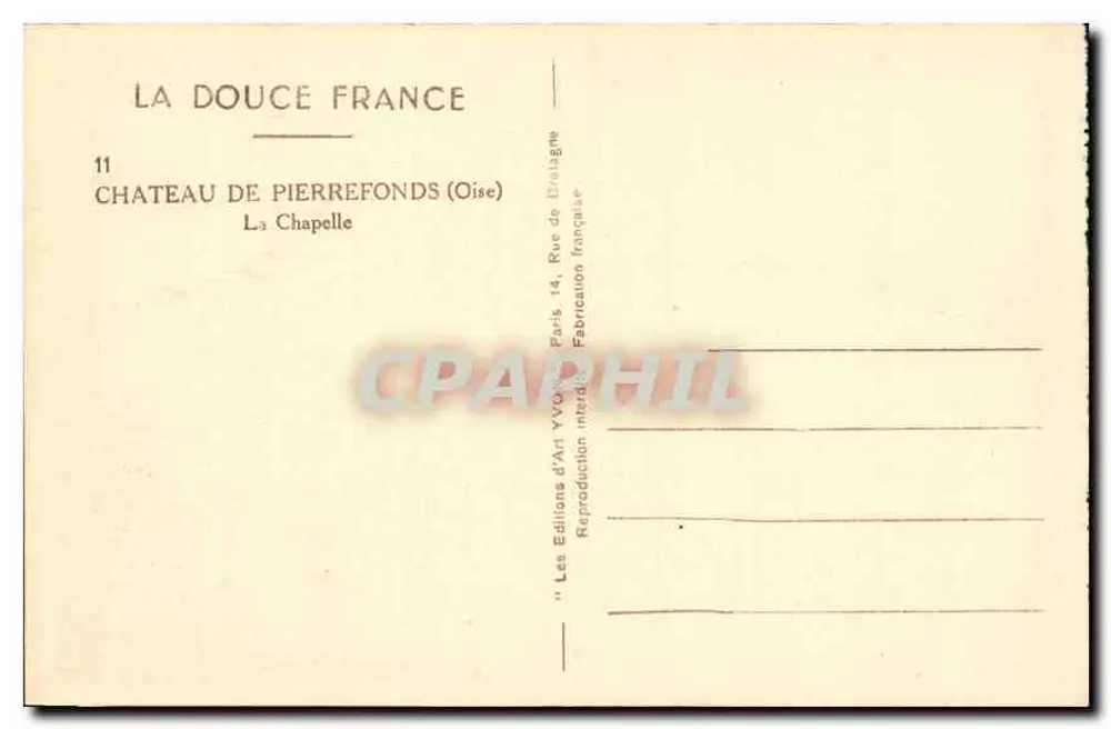 Castelo de Pierrefonds (Oise) — A Capela — Edições d'Art Yvon - Verso