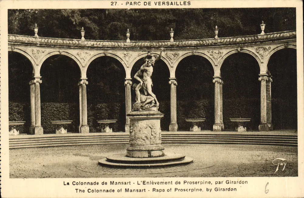 Schlosspark Versailles — Die Mansart-Säulenreihe, Die Entführung der Proserpine von Girardon — Verlag Tuy, n° 27 - Vorderseite