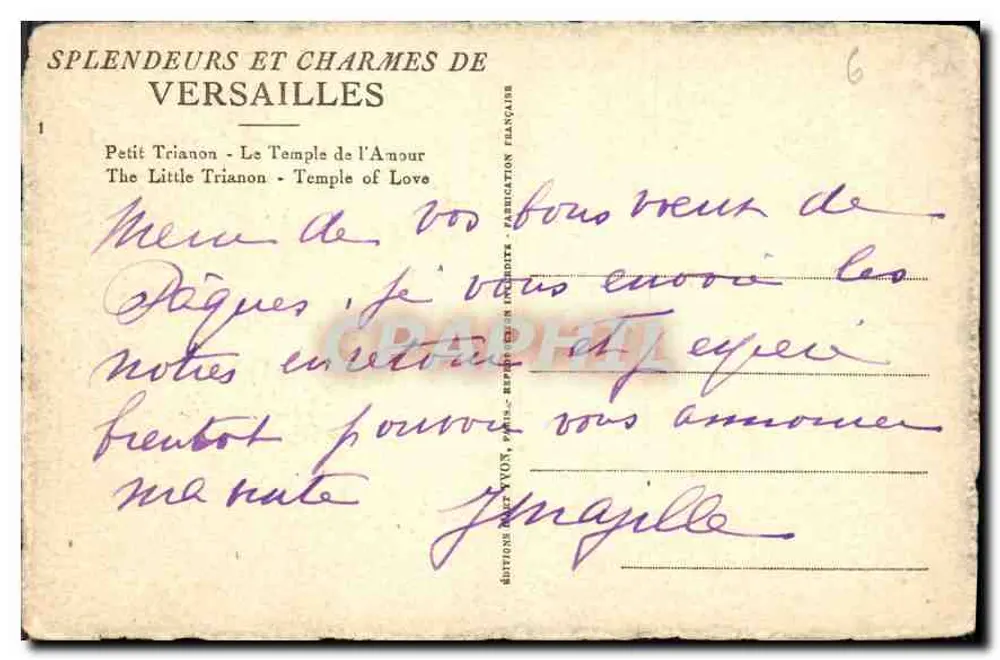 Petit Trianon — Tempel der Liebe — Editions R. Yvon, Paris - Rückseite