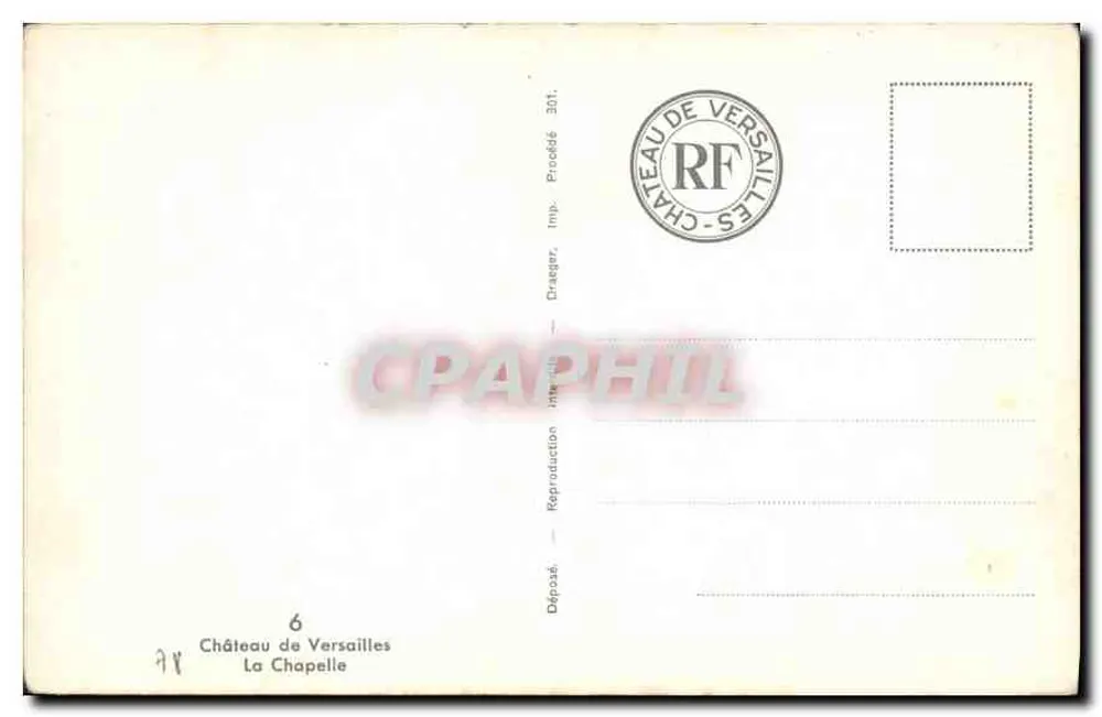 Capela do Castelo de Versailles — interior decorado — Imp. Craegar, n° 301 - Verso