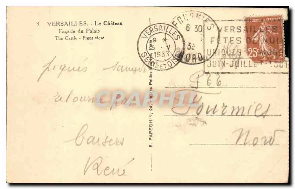 Versailles - O Castelo - Fachada do Palácio — E. Papegh N° 24, Paris - Verso