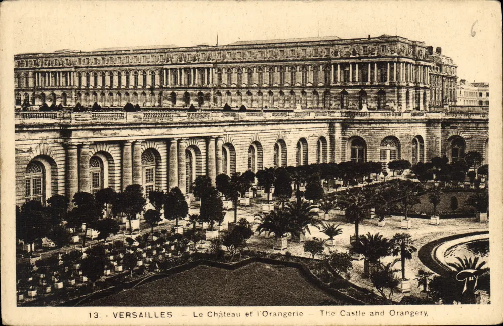 Versalhes — O Castelo e a Orangerie — editor A. Leconte, Paris - Frente