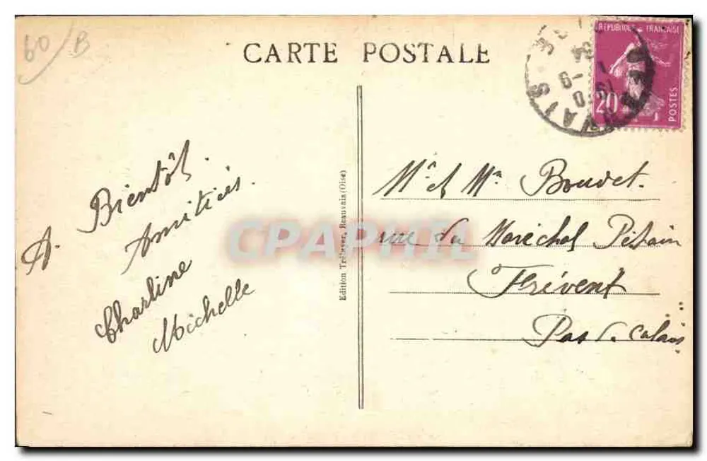 Beauvais - O Hotel de Ville — Edição Trébouard (1914) - Verso