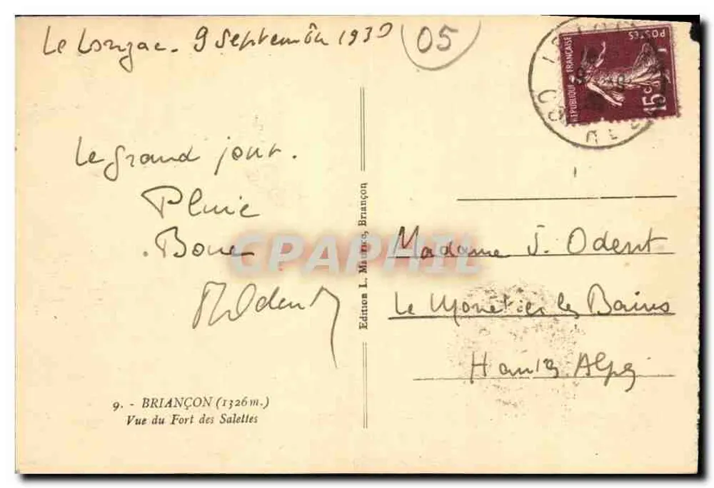 BRIANÇON — Uitzicht op het Fort des Salettes — Uitgave L. Maurice Brançon, n°9 - Achterkant