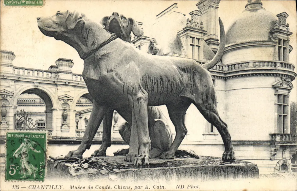 Castelo de Chantilly — Museu de Condé. Cães, por A. Cain — ND Fot. - Frente