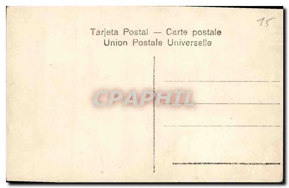 Família — grupo de pessoas diante de uma porta — União Postal Universal - Verso