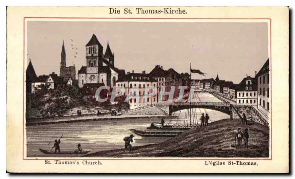 Kościół św. Tomasza — widok rzeki i mostu — nieznany wydawca - Awers