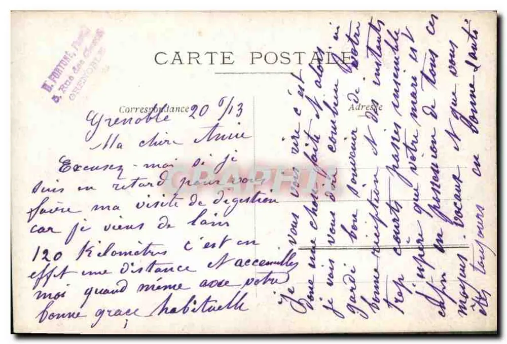 Madame Stéphanie Vilette — Grenoble, 20 de junho de 1913 — editor não identificado - Verso