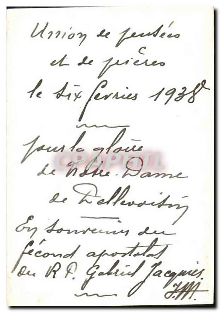 Père Gabriel Jacques — Union de jeunesse et de prières, Six-Ferrières 1938 — R.P. Gabriel Jacques - Rückseite