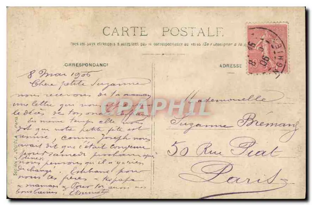 Tuin met kale bomen — Herinneringen aan een wandeling — gedateerd 8 maart 1906 - Achterkant