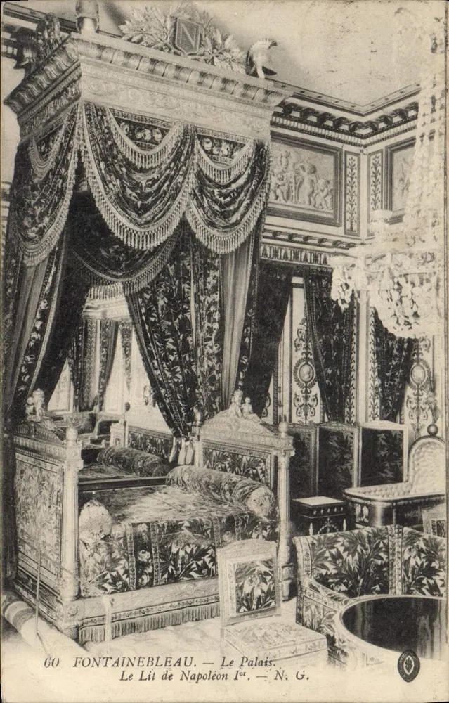 Fontainebleau — Das Schloss. Das Bett Napoleons I. — N. G. - Vorderseite