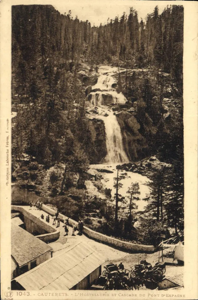 Cauterets - A Hostellerie e Cachoeira do Pont d'Espagne — Fototipia Labouche Frères, n° 1043 - Frente