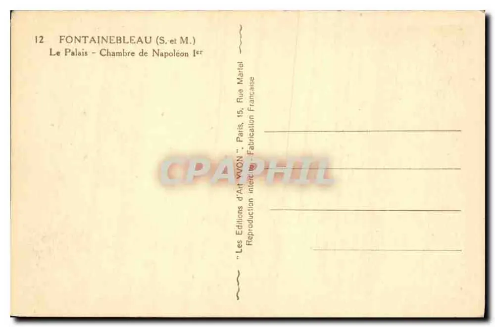 Fontainebleau - Zimmer von Napoleon I — Les Éditions d'Art VVON, Paris - Rückseite