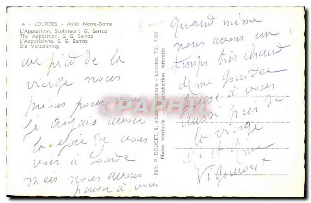 Lourdes - Erscheinung der Jungfrau — Bildhauer G. Serraz — Edlux - Rückseite