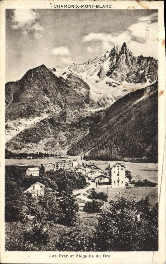 Les Praz und die Aiguille du Dru — Chamonix-Mont-Blanc — G. Tairraz, photo. publ., Chamonix - Vorderseite