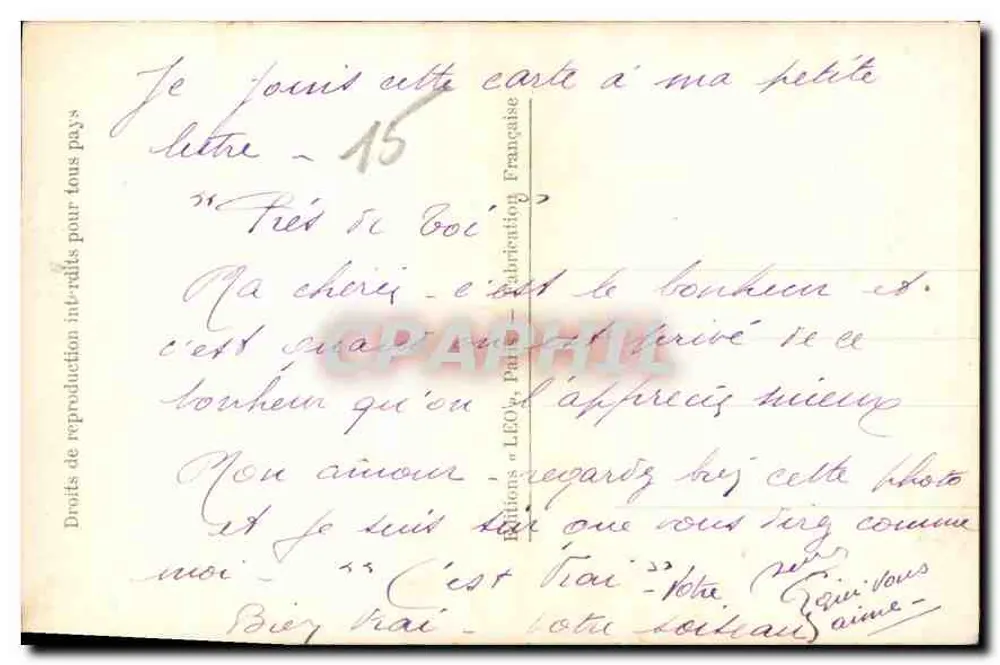 Liebendes Paar — gedruckter und handschriftlicher Text — Verlag Léo, n° 5811/3 - Rückseite