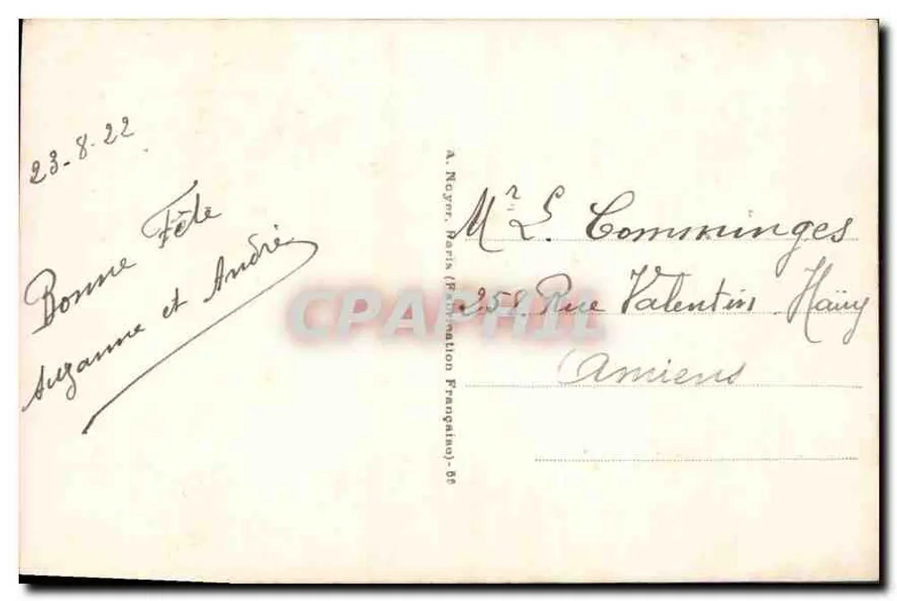 Jovem mulher em vestido leve segurando flores — N° 167 — A. Nègre, Paris - Verso