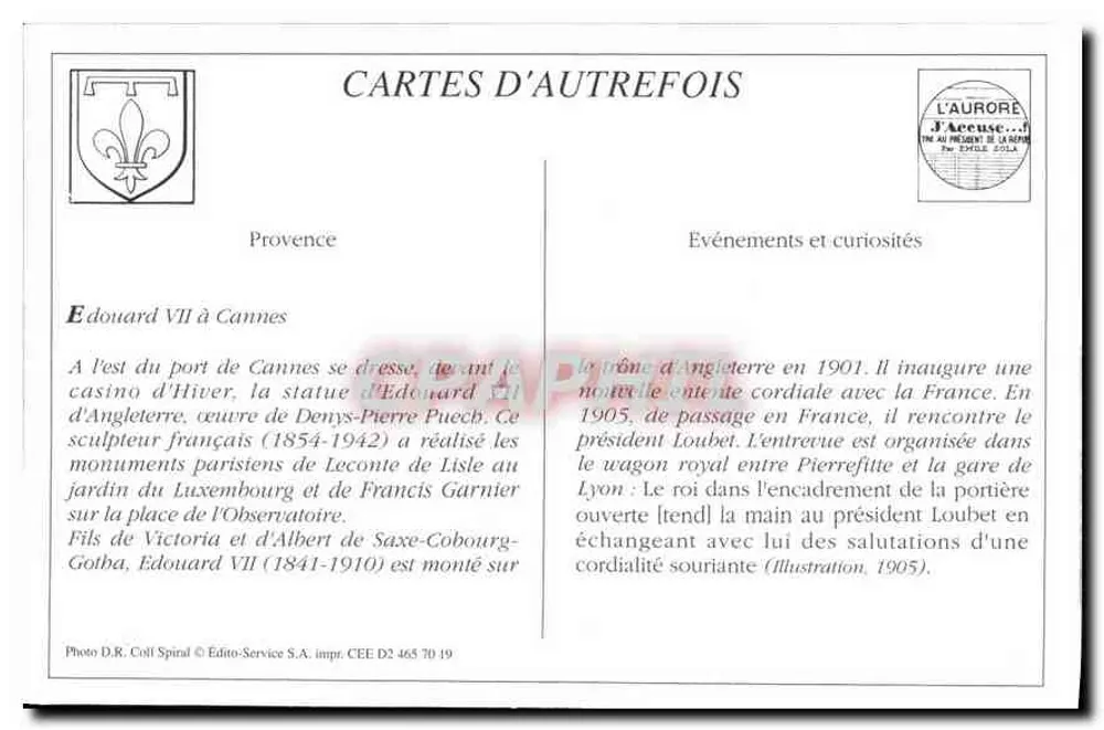 CANNES — Denkmals Edouard VII und das Casino — Ausgabe V. D. F., Cannes - Rückseite