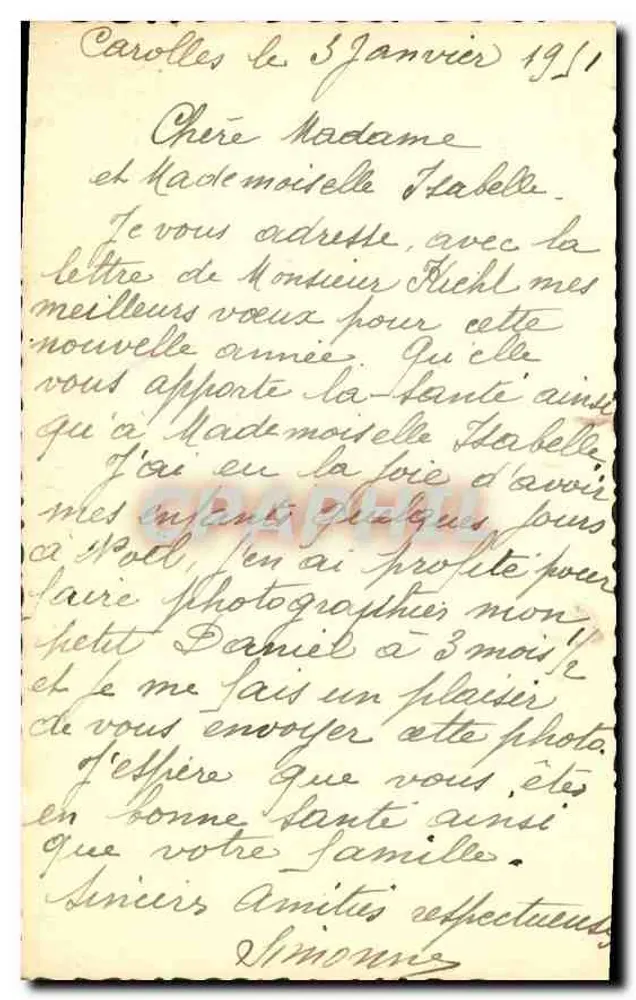 Lächelndes Baby — Beste Wünsche zum glücklichen Neujahr — Ansichtskarte datiert 1911 - Rückseite