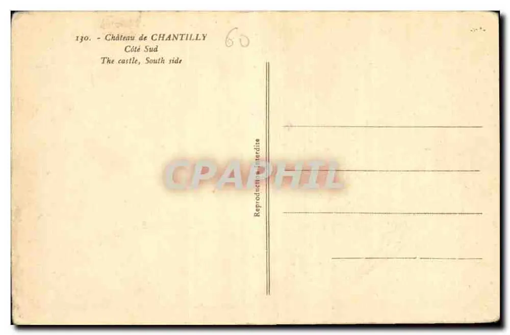 Castelo de Chantilly — Lado Sul — Reproduções universitárias - Verso