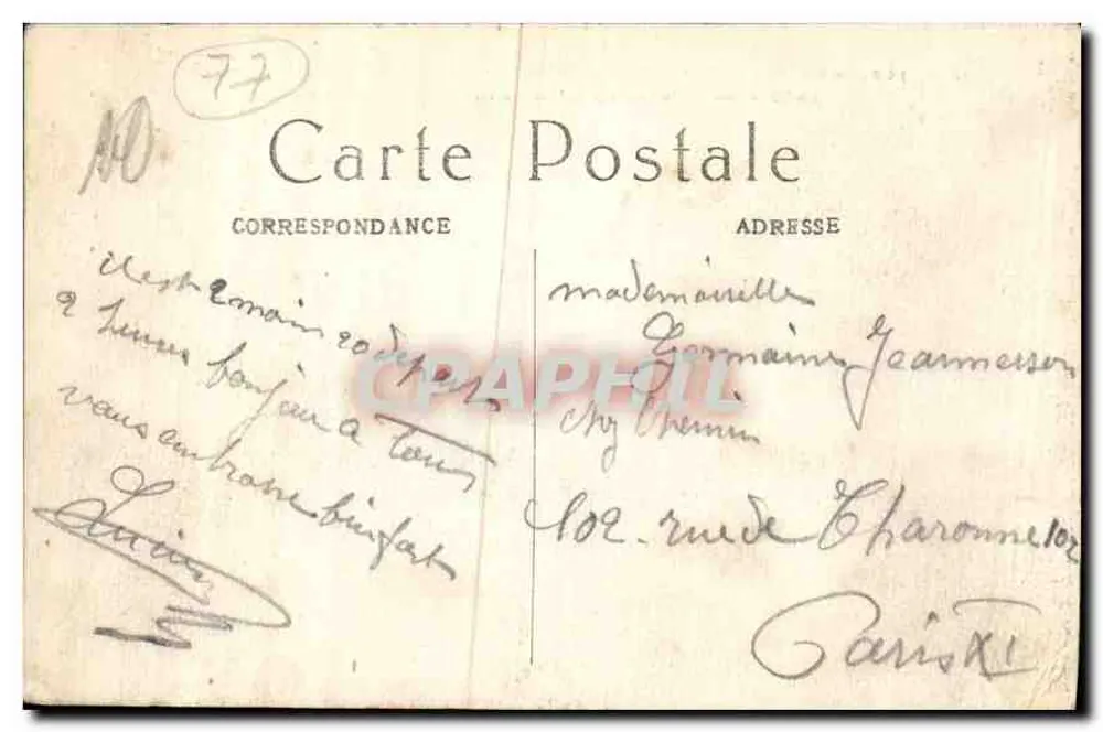 CRFH in Brand gestellt von den Deutschen — Rue Gambetta — Verlag: C.P.A. (gedruckt unten rechts) - Rückseite