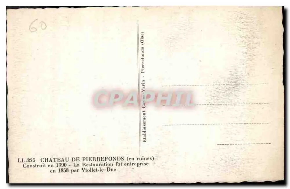 Castelo de Pierrefonds — ruínas — Estabelecimento Casier Varin, n° LL.225 - Verso