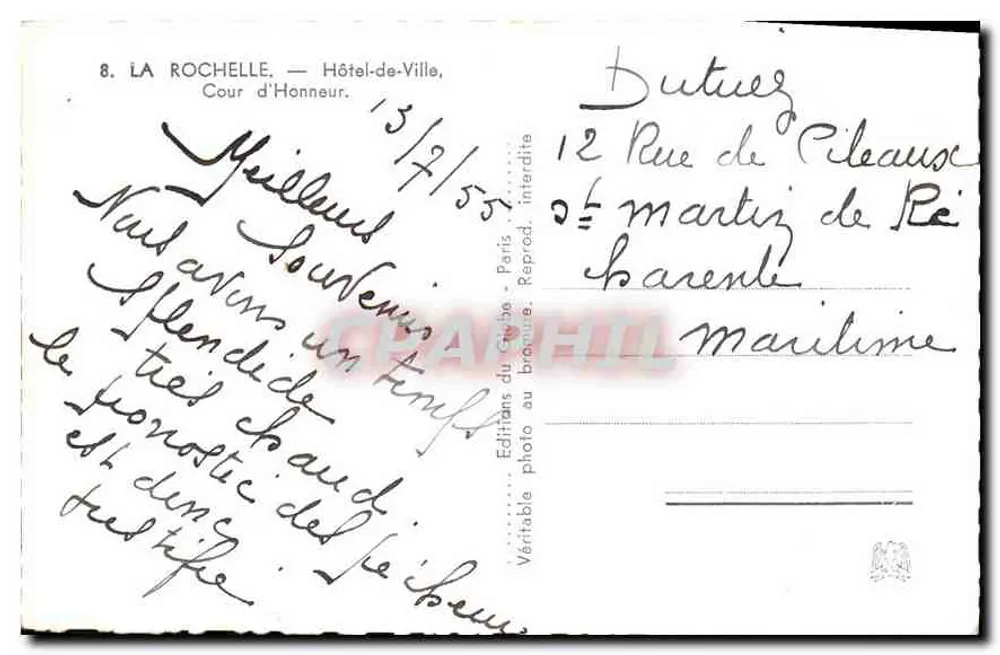 La Rochelle — Rathaus, Cour d'Honneur — Éditions du Globe, Paris - Rückseite