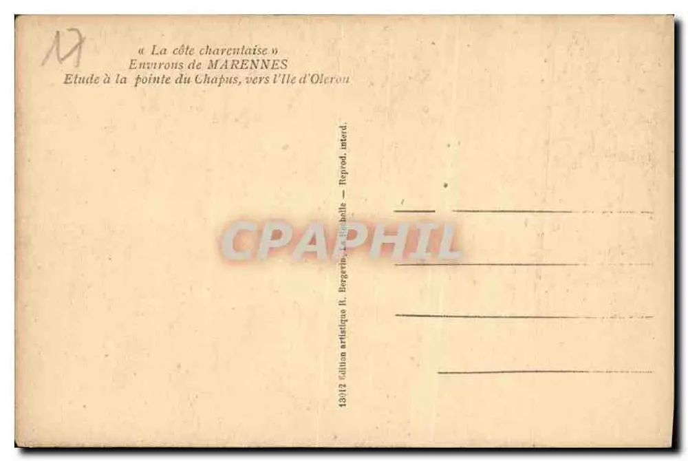 Die Charente-Küste — Umgebung von Marennes, Studie an der Spitze von Chapus, in Richtung Insel Oléron — künstlerische Ausgabe R. Bergévin, La Signolle - Rückseite