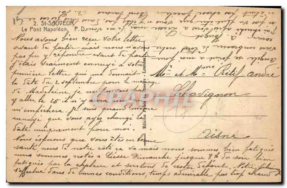 Puente Napoleón — Saint-Sauveur — Edición P. D. Lomontes - Reverso