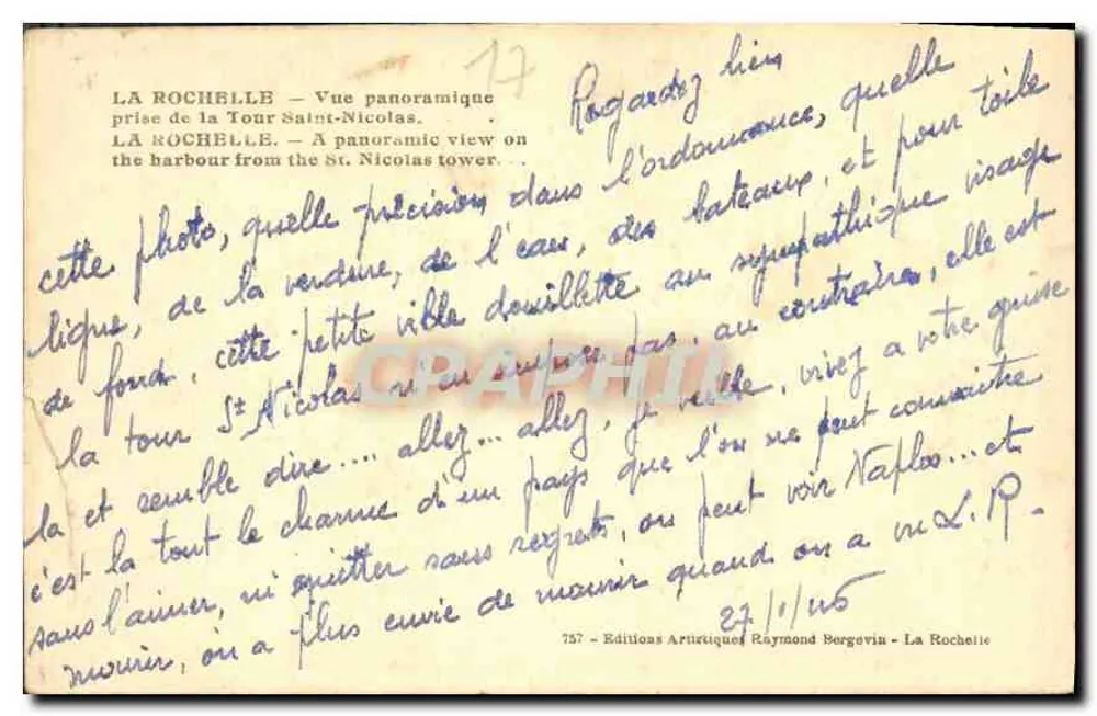 La Rochelle — Panoramablick vom Turm Saint-Nicolas — Éditions Artisitiques Raymon Bergovin - Rückseite