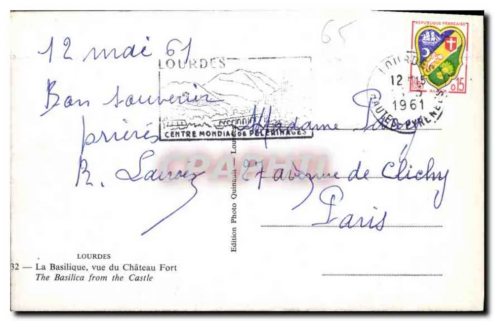 Lourdes — Die Basilika vom Schloss aus gesehen — Edition Photo Quinault, Nr. 32 - Rückseite